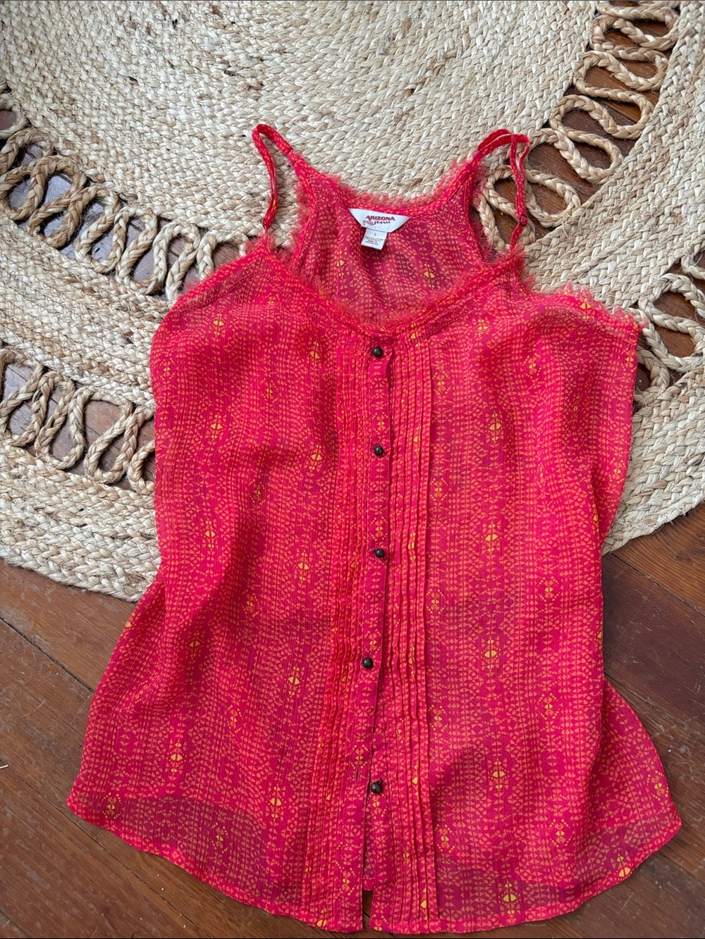 Arizona Jean Company Red Printed Button-Front Camisole